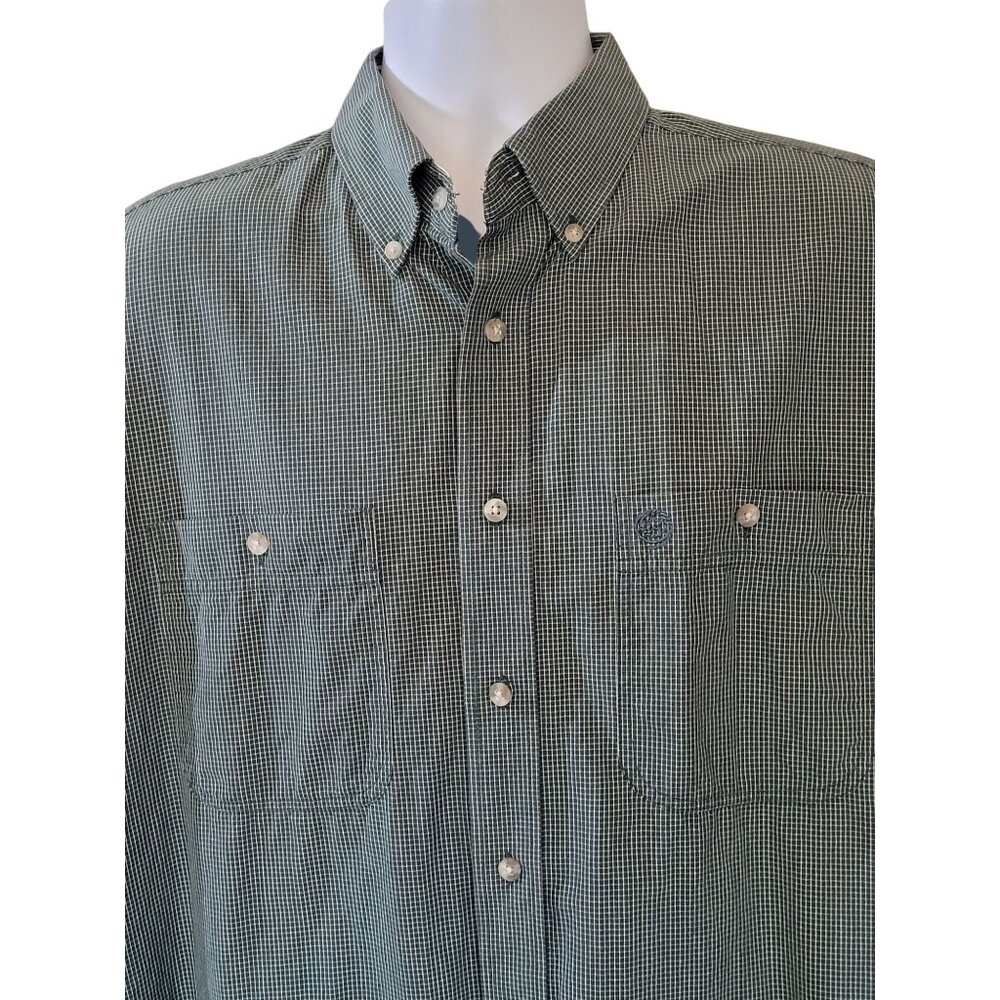 Wrangler George Strait Shirt Mens L Cowboy Cut Long Sleeve Green Check Western R